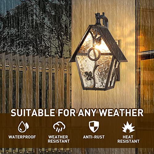 Rustic Outdoor Wall Lanterns Exterior Wall Mounted Sconce Light Designer Style Outdoor Light Fixtures for Home Patio Garden Garage Farmhouse Porch Lighting with Water Glass, Oil Rubbed Brown