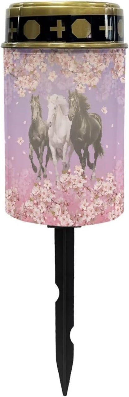 ZOUTAIRONG Horses Cherry Blossom Solar Light for Cemetery Grave Durable Solar Garden Lights Landscape Lighting Pathway Light Cemetery 6 Pack