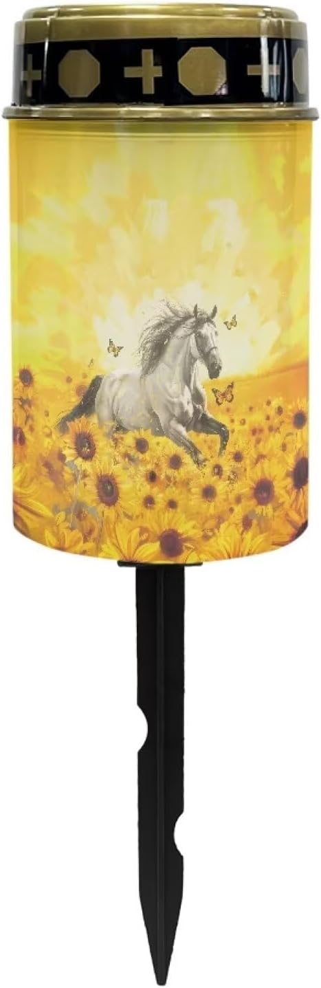 Horse Sunflower Garden Solar Lights Detachable Installation Convenient Cemetery Solar Lights Waterproof and Dustproof Solar Outdoor Lights for Garden Courtyard Patio Lawn