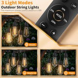 Hotsonic Remote Control Outdoor String Lights Waterproof, 50 FT LED Outside Lights with Shatterproof Bulbs, Dimmable Hanging S14 Lights 3 Modes for Patio Porch Garden pergola Yard Party House Decors