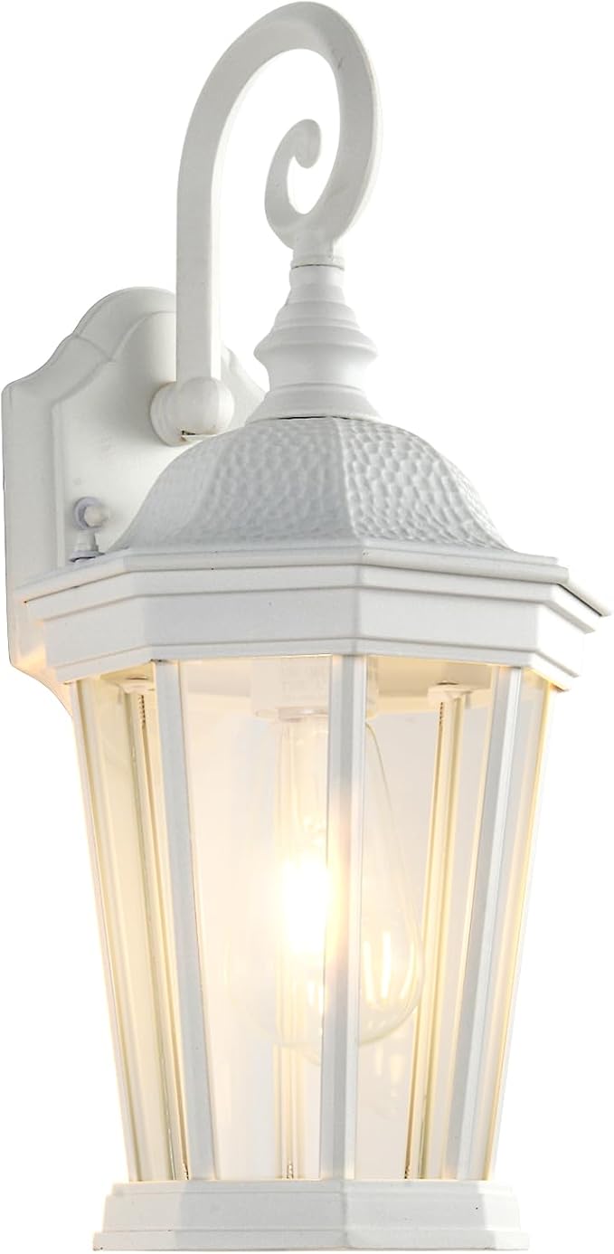 Outdoor Wall Lantern, Waterproof Exterior Wall Light Fixtures, Outdoor Porch Light Fixtures Wall Mount in White Finish with Clear Glass, Aluminum Alloy, 60W