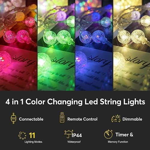116ft Color Changing String Lights, 200 LED Multicolor & Warm White Crystal Globe Lights with Remote, 11 Modes | Lumora