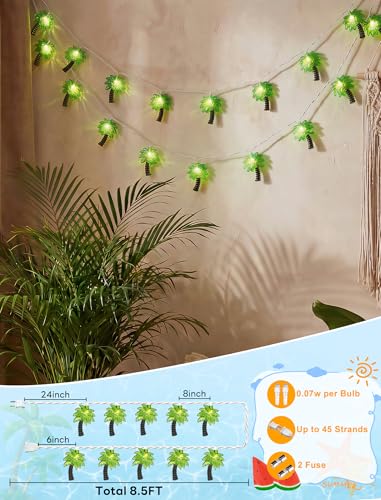 Oviejo Palm Tree String Lights,8.5Ft Patio String Lights with 10 LED Bulbs, Connectable Tiki Bar Lights for Summer Party/Hawaiian/Luau/Tiki,White Wire