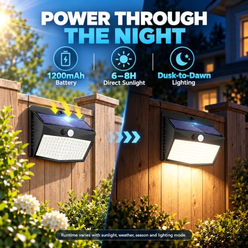 Solar Motion Sensor Outdoor Light 6 Pack, 168 LED, Black-Warm White