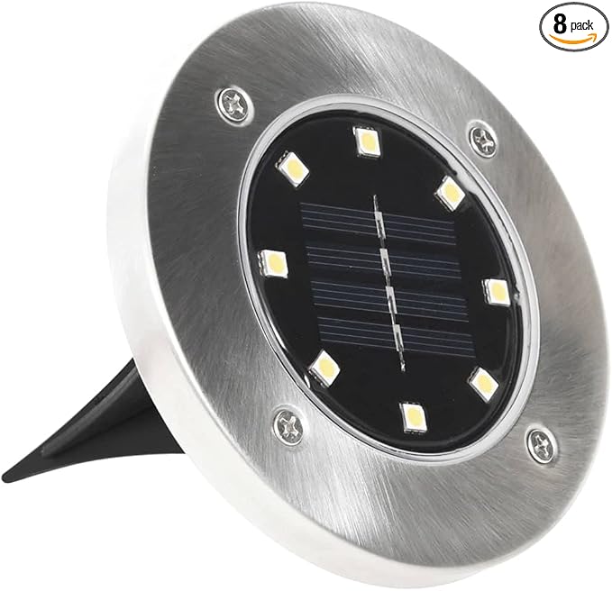 vidaXL Solar Ground Lights - Set of 8 LED Lights in RGB - Waterproof Exterior Lights for Gardens, Patios, Paths, and Balconies -Energy Efficient Solar Powered Outdoor Floor Lamps