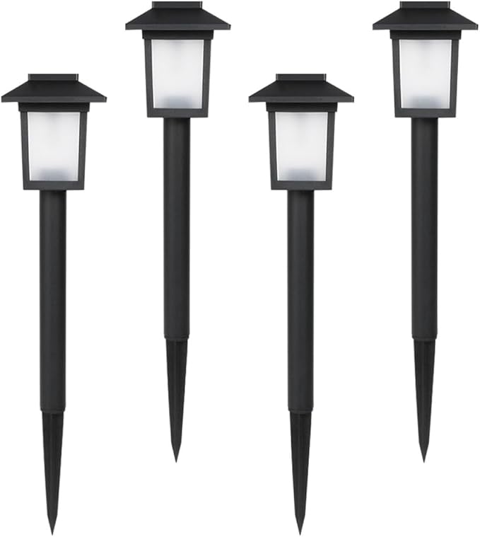 Kisangel 4Pcs Solar Garden Path Lights Outdoor Waterproof LED Solar Lawn Lamps for Yard and Patio Landscape Lighting Black Ground Insert Energy Lamps for Walkway and Home Decor