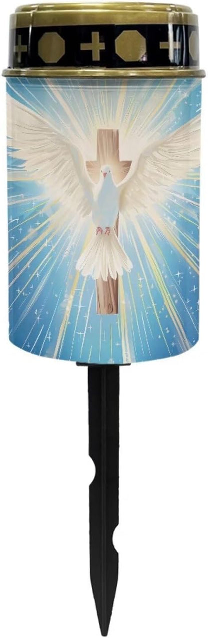 White Dove Solar Landscape Lights Outdoor Soft White Solar Cemetery Lights for Grave Solar Cemetery Lamp Blessed Candles for Home Memorial Decoration,Yard Path Stake Lights