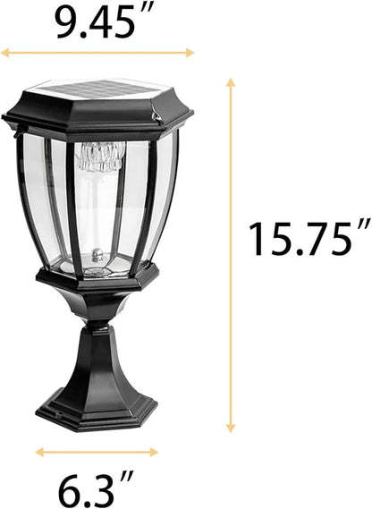 Kendal Solar Post Lights Outdoor, Waterproof Fence Solar Powered Pillar LED Light, Solar Deck Post Lights Decorations Porch Railing Patio with Clear Glass Hexagonal Base (Black)