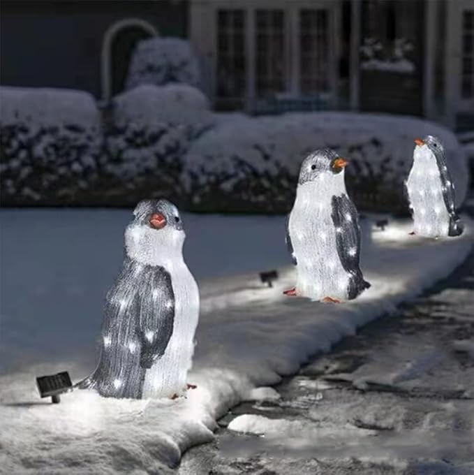Solar Lights for Outdoor Garden, 3D Penguin Lamp Outdoor Lawn Decorative Landscape LED Lights for Garden Patio Yard Pathway Party Holiday, 3 Pack