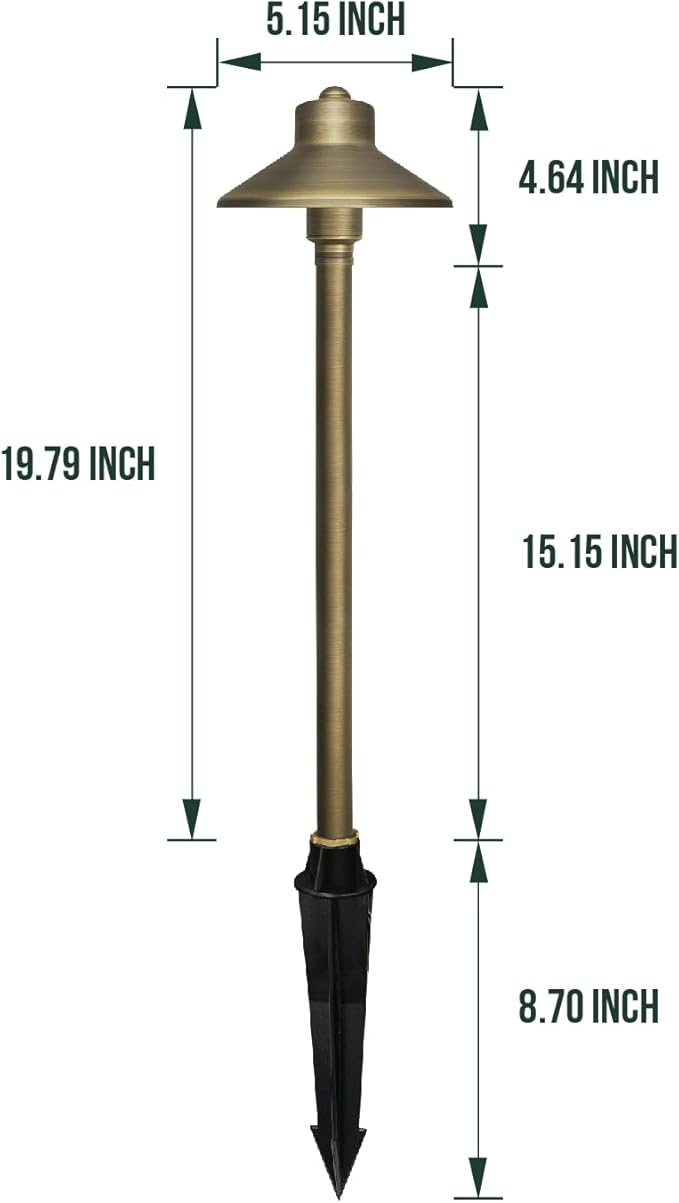 GKOLED Solid Brass Landscape Path Lights (5" Shade, 20" Tall), Low Voltage LED 3W 12-24V China Hat Path Lighting | Lumora