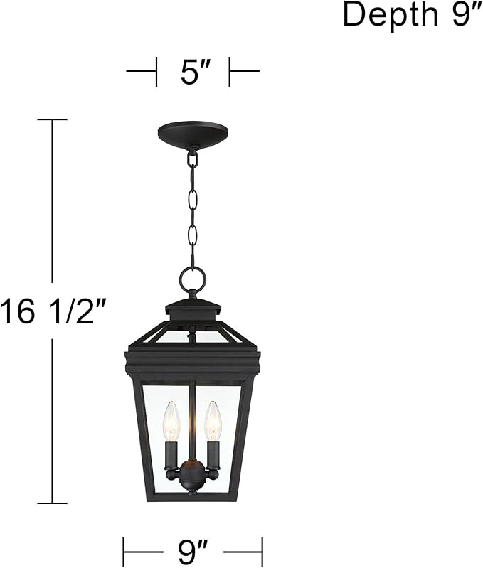 John Timberland Stratton Street Rustic Farmhouse Outdoor Hanging Ceiling Light Fixture Textured Black Lantern 2-Light 16 1/2" Clear Glass Exterior Barn Deck House Porch Yard Patio Outside Garage