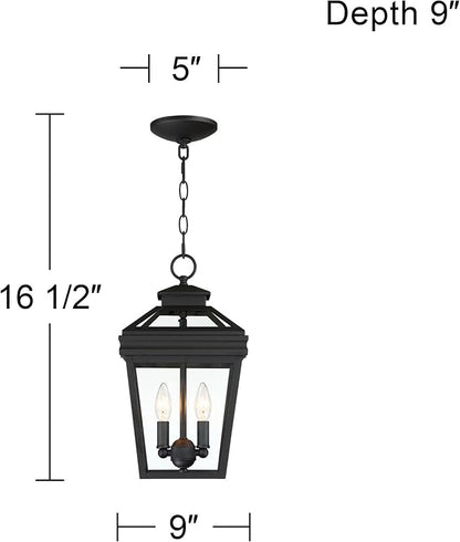 John Timberland Stratton Street Rustic Farmhouse Outdoor Hanging Ceiling Light Fixture Textured Black Lantern 2-Light 16 1/2" Clear Glass Exterior Barn Deck House Porch Yard Patio Outside Garage