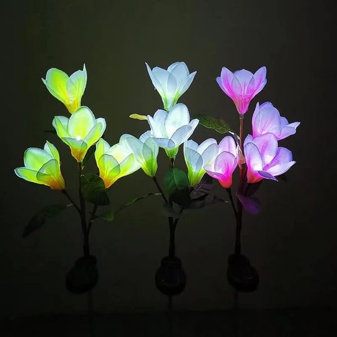 Solar Lights Outdoor - New Upgraded Solar Garden Lights, Multi-Color Changing Magnolia Solar Flower Lights for Patio,Yard Decor, Bigger Flower and Wider Solar Panel (2 Pack)