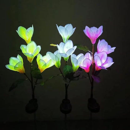 Solar Lights Outdoor - New Upgraded Solar Garden Lights, Multi-Color Changing Magnolia Solar Flower Lights for Patio,Yard Decor, Bigger Flower and Wider Solar Panel (2 Pack)