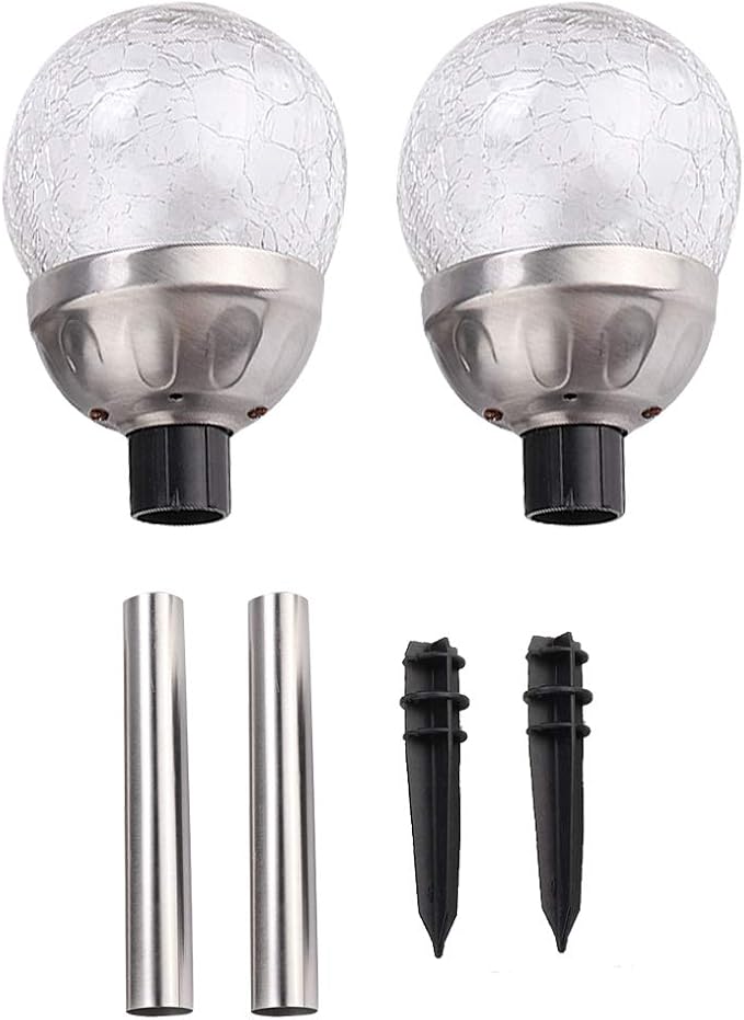 CHICIRIS Outdoor Solar Light - 2Pcs LED Solar Landscape Lamp Stake Crackle Round Ball Lights, LED Solar Lawn Light for Garden Porch Patio Yard