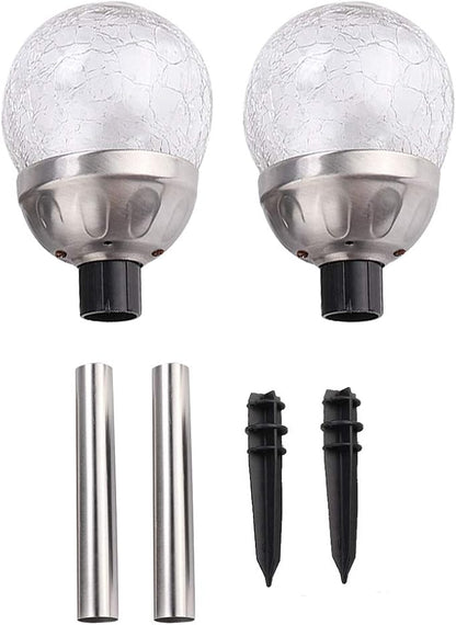Solar Pathway Lights 2 Pack LED Solar Garden Lamp Yard Stake Crackle Round Ball Light Decorative Outdoor Lighting for Lawn Garden Yard Pathway