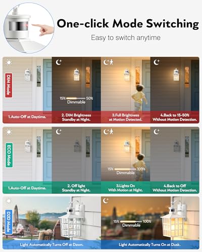 VIANIS Motion Sensor Exterior Wall Light, Brightness Distance Adjustable