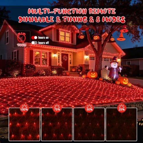 JMEXSUSS 200 LED Red Christmas Net Lights, 9.8ft x 6.6ft, Plug in