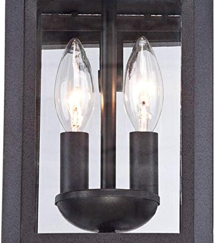 Franklin Iron Works Bransford Traditional Rustic Outdoor Wall Light Fixture Lantern Black Specked Gray 17" Clear | Lumora
