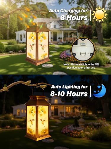 Guhope Birthday Gifts for Women Mom Grandma Men, Solar Lanterns Outdoor Waterproof, Hummingbird Hanging Garden Decor Outdoor Solar Lights for Garden Lawn Yard Patio Porch