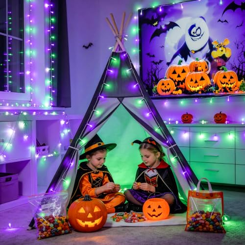 JMEXSUSS 200LED Halloween Lights Indoor Outdoor Purple Green Lights Plug in