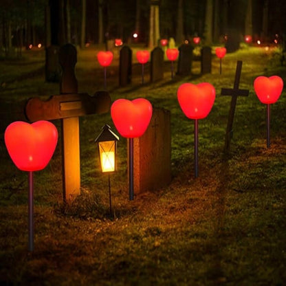 Set of 6 Solar Red Heart Stake Lights for Valentines Day Decor, Outdoor Waterproof Heart Shaped Light for Garden Pathway Flowerbed Cemetery Grave Porch Walkway Valentine's Theme Decorations