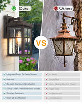 Anti-Rust Dusk to Dawn Outside Lights, 2-Pack Oil Rubbed Bronze Exterior Lighting Fixtures, Easy-to-Install Waterproof Modern Outdoor Wall Light for Porch, Garage, Front Door
