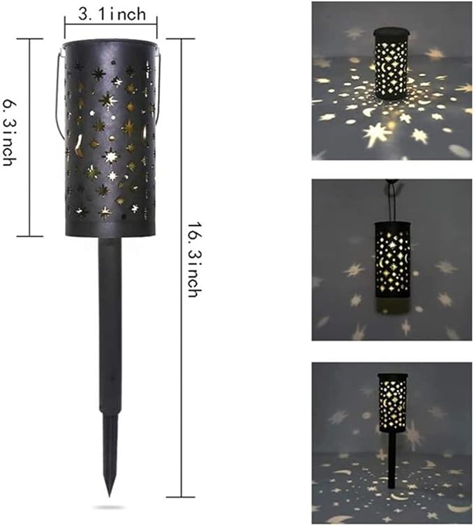 Solar Garden Light Outdoor Decorative Moon Star Solar Powered Landscape Lights Waterproof Hanging Path Light for Yard Driveway Lawn Walkway Patio Pathway,Warm White,2 Pack