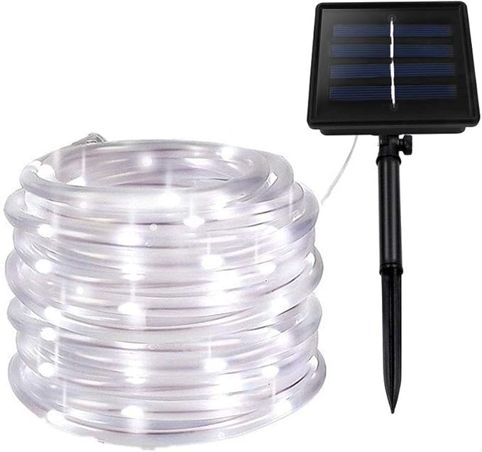 Solar String Lights, 23FT Solar Rope Lights, 8 Modes 50 LED Outdoor Lighting Rope, Waterproof Copper Wire Rope String Light for Outdoor Indoor Home Garden Patio Parties(White)