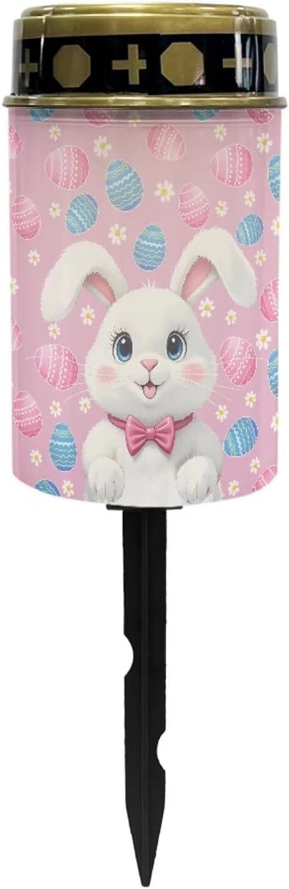 Rabbit Eggs Pink Solar Cemetery Light Holder, Grave Decorations for Cemetery, Solar Lights for Cemetery, Grave Markers for Cemetery Grave Outdoor