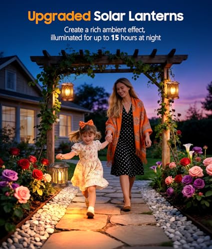 Solar Lanterns Outdoor Waterproof Lights, Built-in Hook Bright Lanterns
