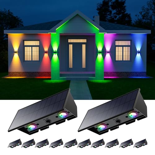 12 Pack RGB Solar Up and Down Wall Lights Color Changing Outdoor