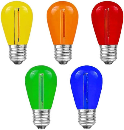 Novelty Lights Outdoor String Light Replacement Bulbs, 25 Pack S14 LED Edison Shatterproof Plastic, E26 Base, 30,000-Hour Lifespan, Multicolor