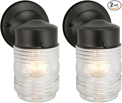 Design House Jelly Jar Wall Light, Indoor/Outdoor, Clear Ribbed Glass, Dimmable, Matte Black, Wall Mount Sconce Fixture, 4.5W x 7.5H x 5.25 in D, 502195 (Pack of 2)