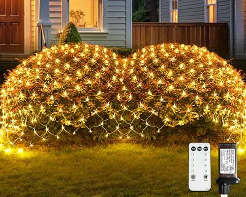 JMEXSUSS 360 LED Net Lights Outdoor, 12ft x 5ft, Plug in, Warm White