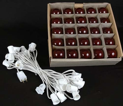 G50 Patio String Lights with 25 Red Globe Bulbs – Wedding Outdoor String Lights – Market Bistro Café Hanging String Lights – Patio Garden Umbrella Globe Lights - White Wire - 25 Feet