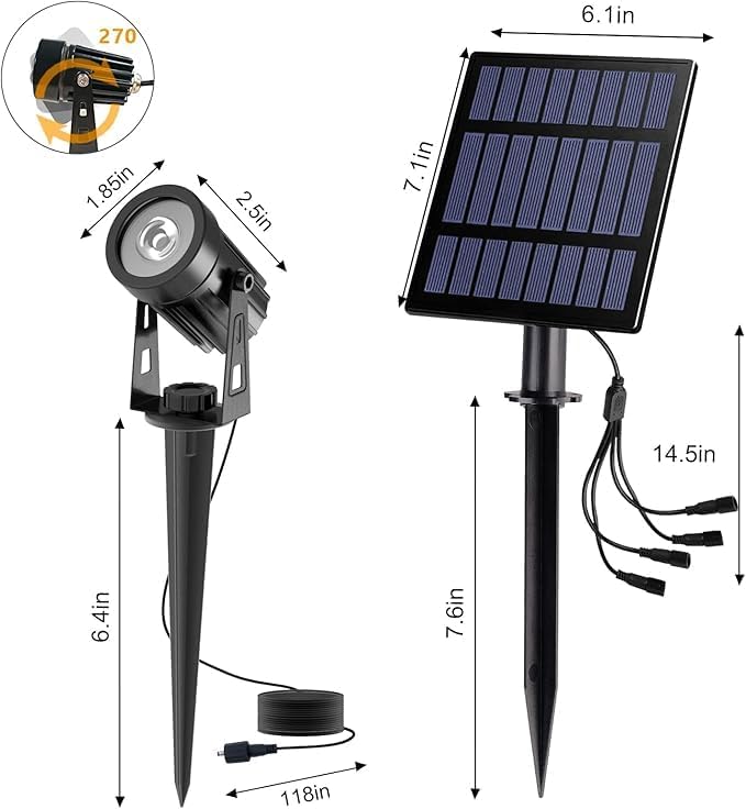 IgnisTerra Solar Spotlights 4-in-1 - Lighting Sensor & IP65 Waterproof, Auto On/Off for Garden, Yard, Driveway & Pool - 200LM Super Bright White & Red Light Modes