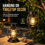 LeiDrail Solar Lanterns Outdoor, Hanging Metal Lights, Dual LED, 2 Pack