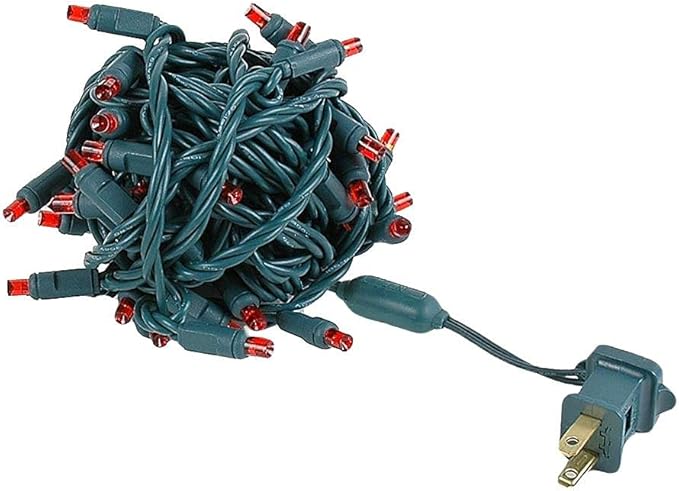 Novelty Lights 25ft 50 LED Red Christmas Lights Outdoor/Indoor, 6" Spacing, Green Wire String Lights for Festive Xmas Lighting, IP55, UL Listed, Dimmable, Connectable