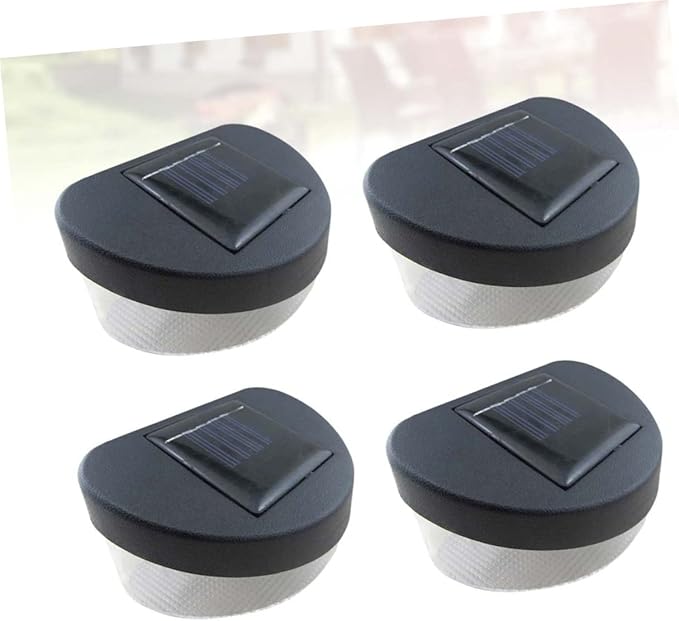 4pcs Solar Fence Lights Led Wall Lamps for Outdoor Garden Black Shell White Light for Pathway Garage and Porch Decoration