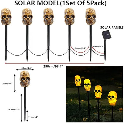 Solar Skeleton Garden LED Stake Lights for Halloween Decorations Outdoor Waterproof Halloween Yard Stake Lights 1Set of 5Pack for Garden Patio Yard Pathway Grave (Skeleton)