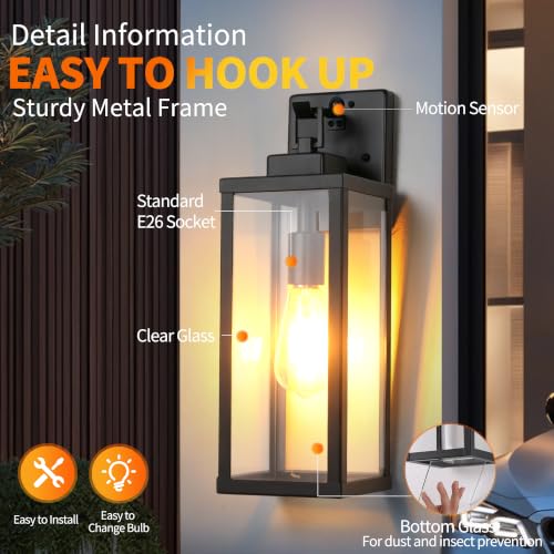 16 Inch Motion Sensor Dawn to Dusk Outdoor Sensor Light Fixture Anti-Rust Exterior Wall Lighting Waterproof Outdoor Wall Lantern for Porch Patio Front Door Garage - 2 Pack