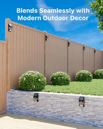 4 Pack Metal Solar Fence Lights Cool White Lamp with Motion Sensor
