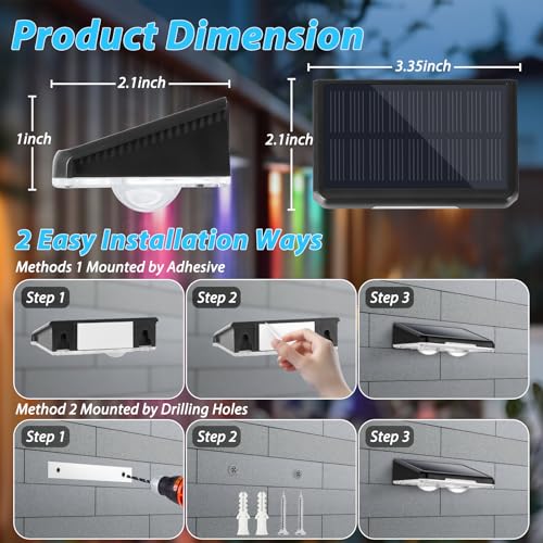 Brightever Solar Fence Lights Outdoor Black 8-Pack, RGB Color Changing