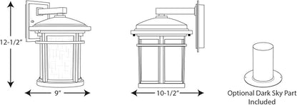 Progress Lighting Wish Collection 1-Light Etched Umber Linen Glass Craftsman Outdoor Medium Wall Lantern Light Antique Bronze