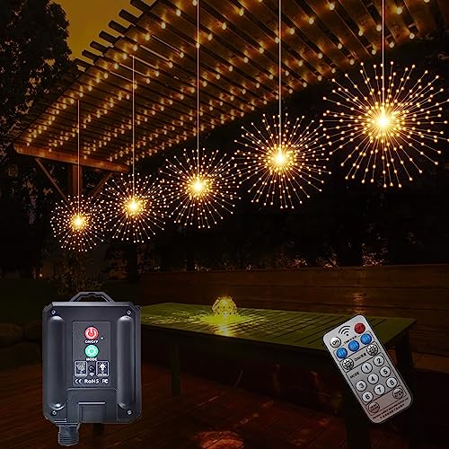 SHUKAN 5 Pcs 1000LED Solar Starburst Sphere Lights,Firework Light Timer