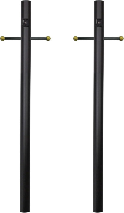 Solus 7-Foot Direct Burial Lamp Post – Aluminum Outdoor Light Pole with Decorative Cross Arm & Dusk-to-Dawn Sensor – Fits 3" Fixtures – Black, Bronze, or White – Made in USA (Black, Set of 2)