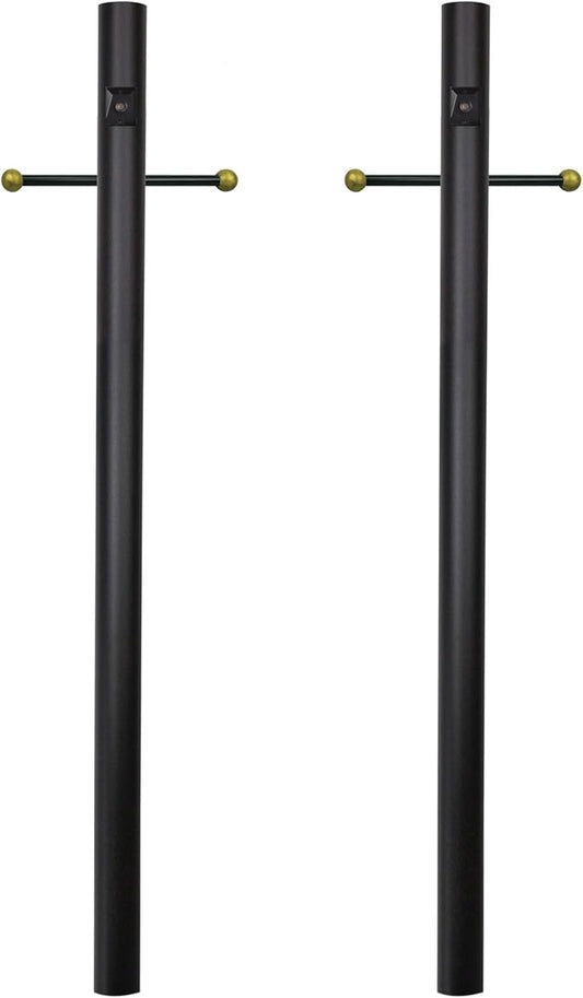 Solus 7-Foot Direct Burial Lamp Post – Aluminum Outdoor Light Pole with Decorative Cross Arm & Dusk-to-Dawn Sensor – Fits 3" Fixtures – Black, Bronze, or White – Made in USA (Black, Set of 2)
