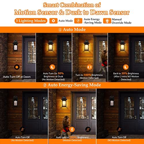 FILIYANO Motion Sensor Outdoor Wall Light Fixtures, Dusk to Dawn, 2 Pack