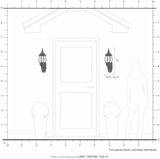 Livex Lighting 7520-04 Outdoor Wall Lantern with Clear Beveled Glass Shades, Black, 21" x 7" x 21" | Lumora